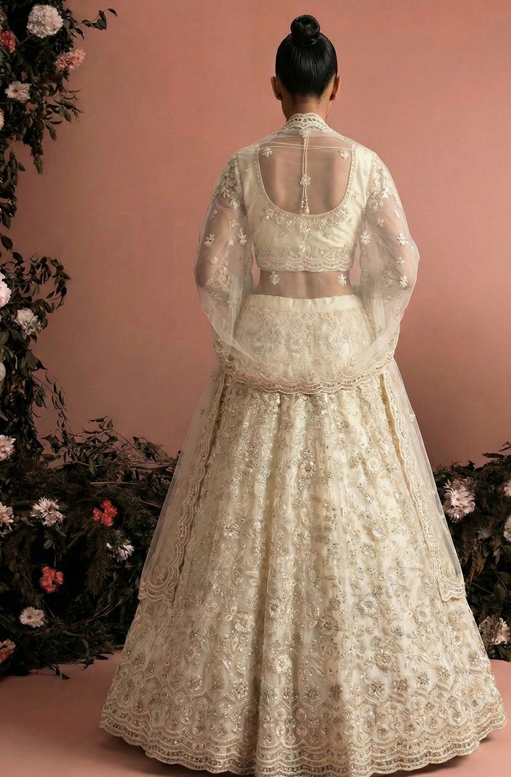Elegant Embroidered Net Unstitched Lehenga Set