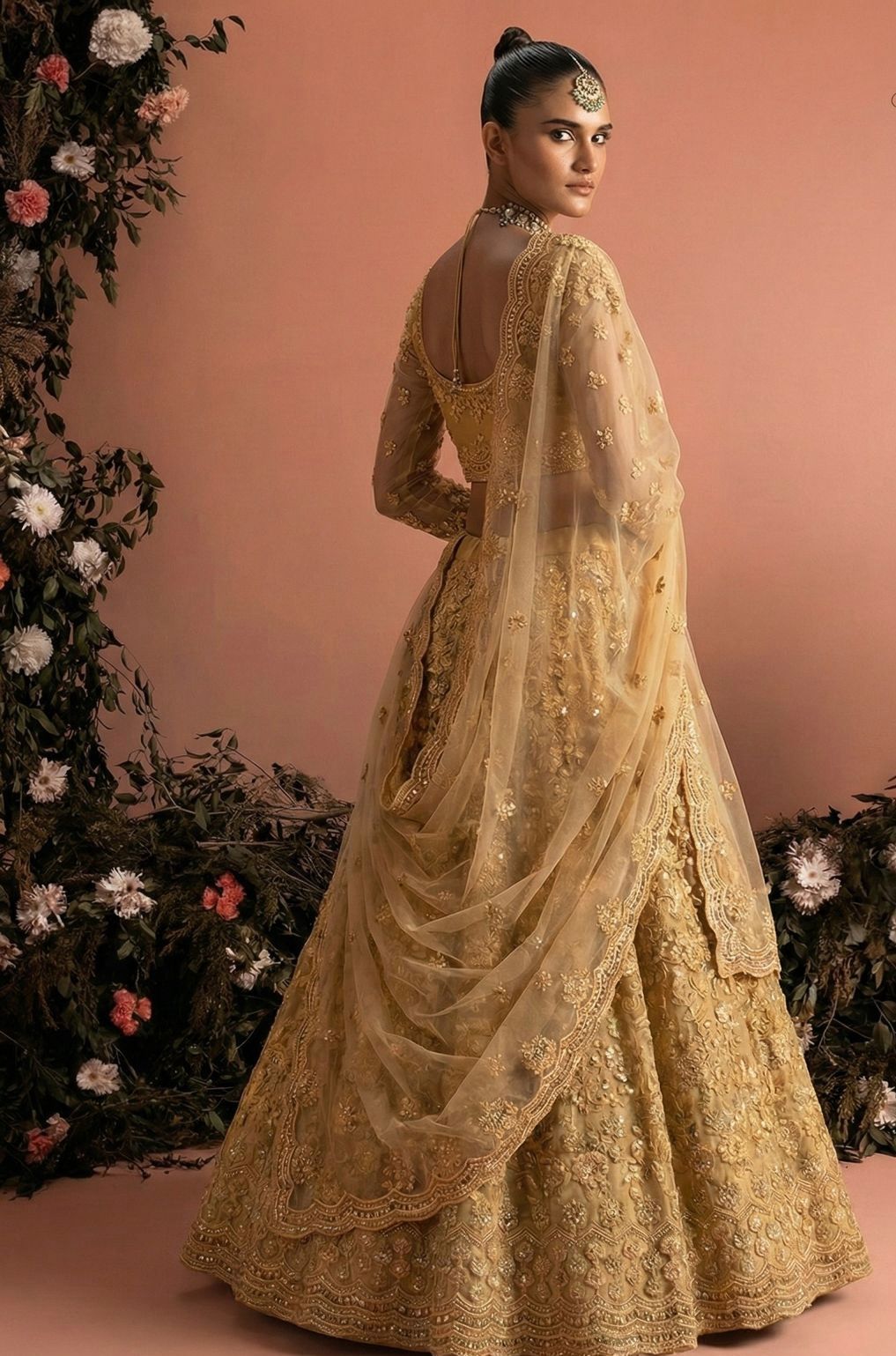 Elegant Embroidered Net Unstitched Lehenga Set