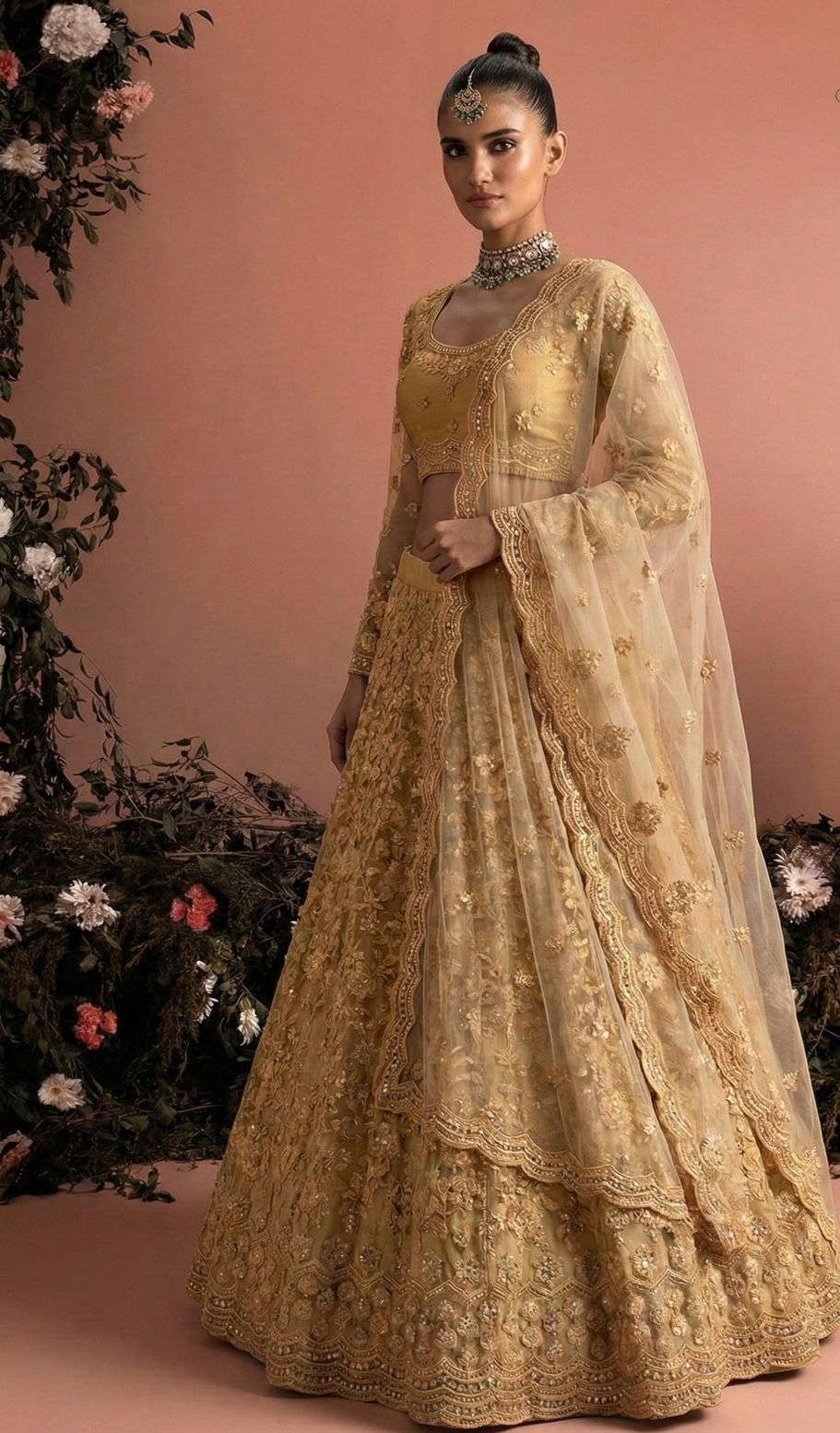 Elegant Embroidered Net Unstitched Lehenga Set