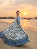 Elegant Blue & Ivory Floral Anarkali Dress