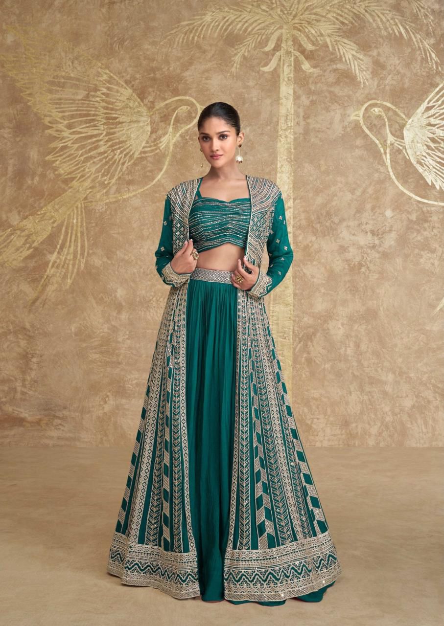 Regal Emerald Lehenga Set with Embroidered Jacket