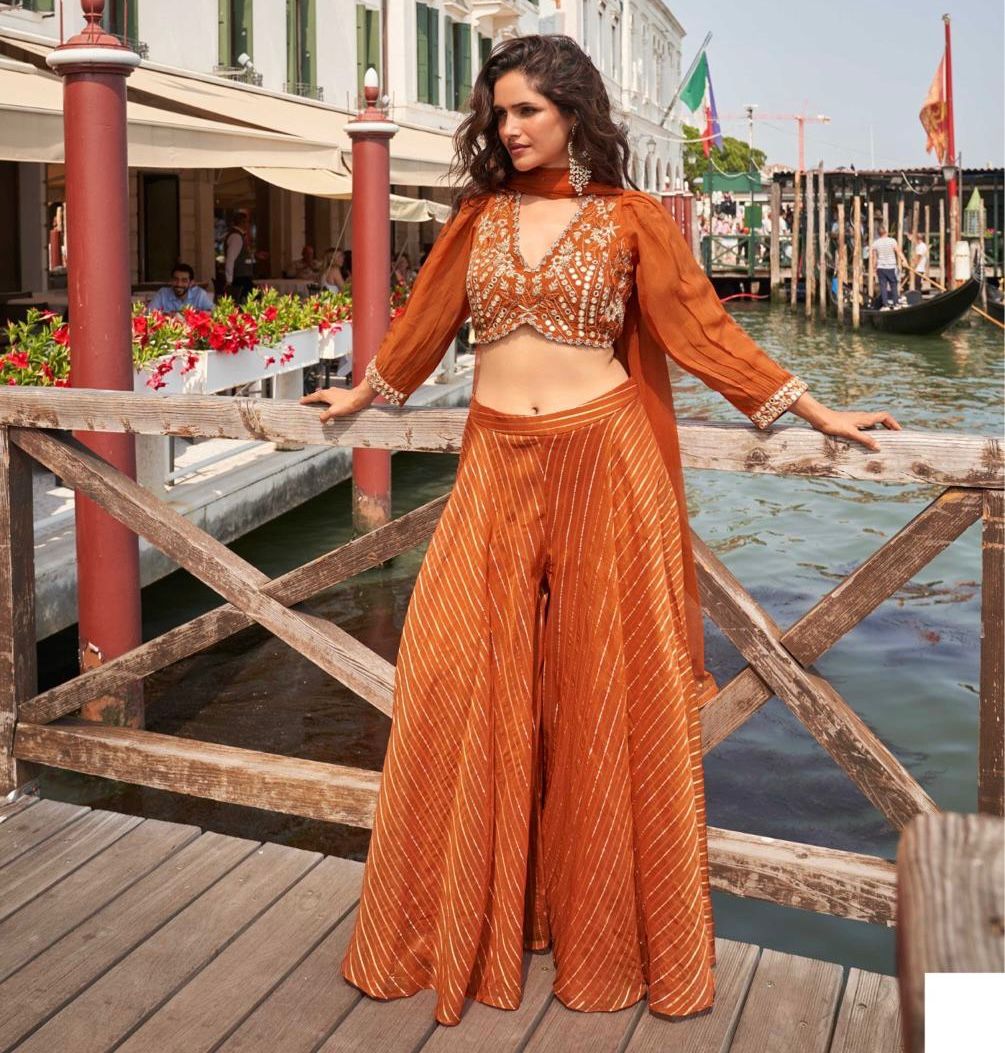 Embroidered Crop Top & Palazzo Set