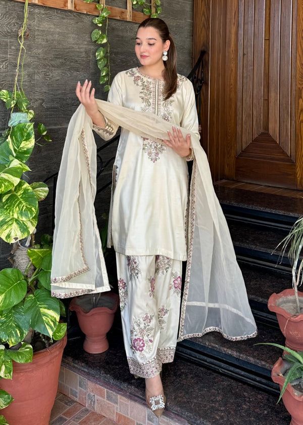 Ivory Embroidered White Kurta Set