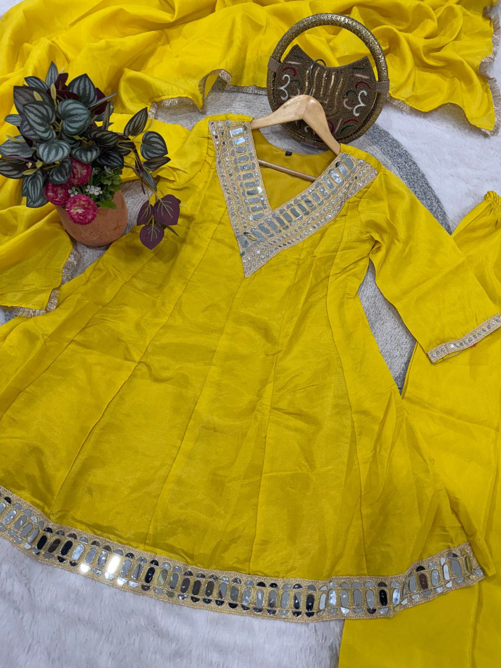 Classic Ivory Mirror Work Kurta & Palazzo Set