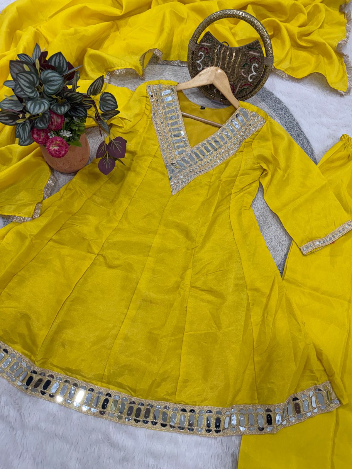 Classic Ivory Mirror Work Kurta & Palazzo Set