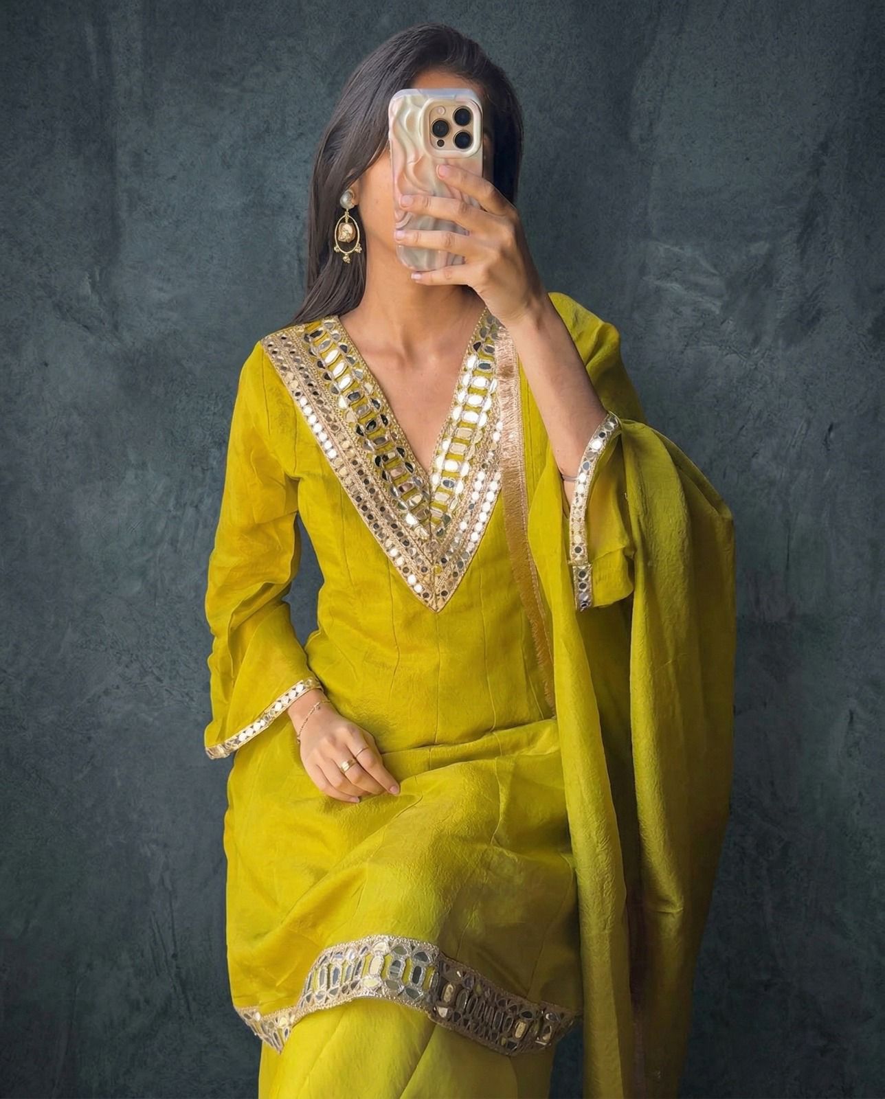 Classic Ivory Mirror Work Kurta & Palazzo Set