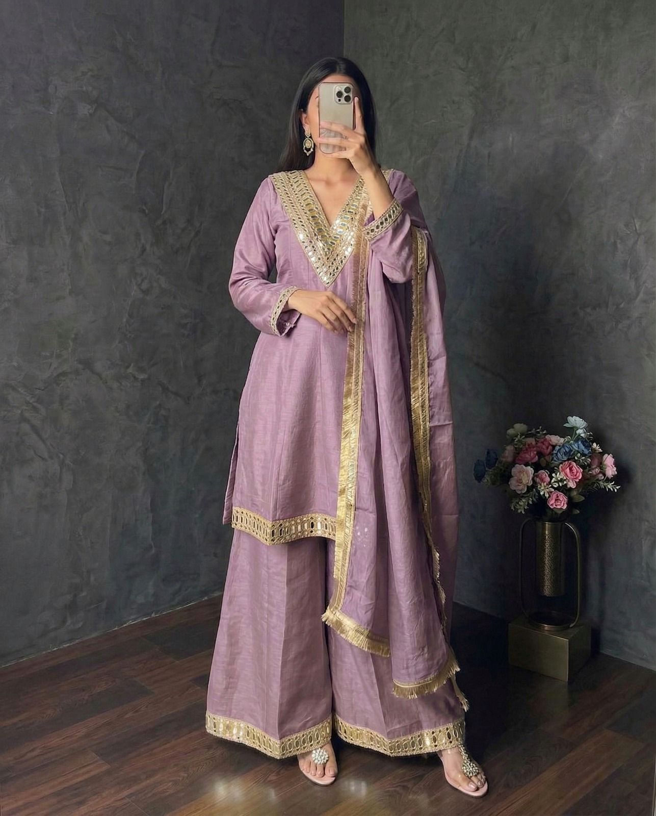 Classic Ivory Mirror Work Kurta & Palazzo Set