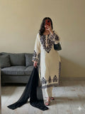 Festive Ivory Kurta Set with Bold Embroidery