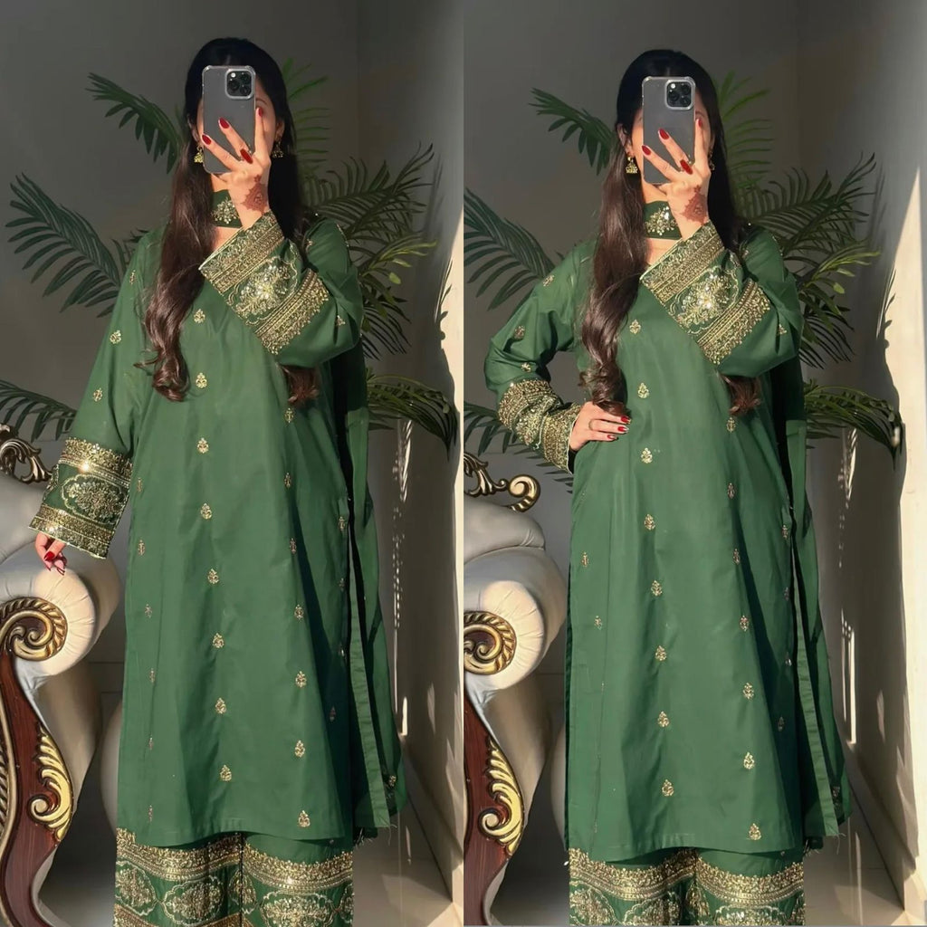 Elegant Green Suit with Pent and Dupatta