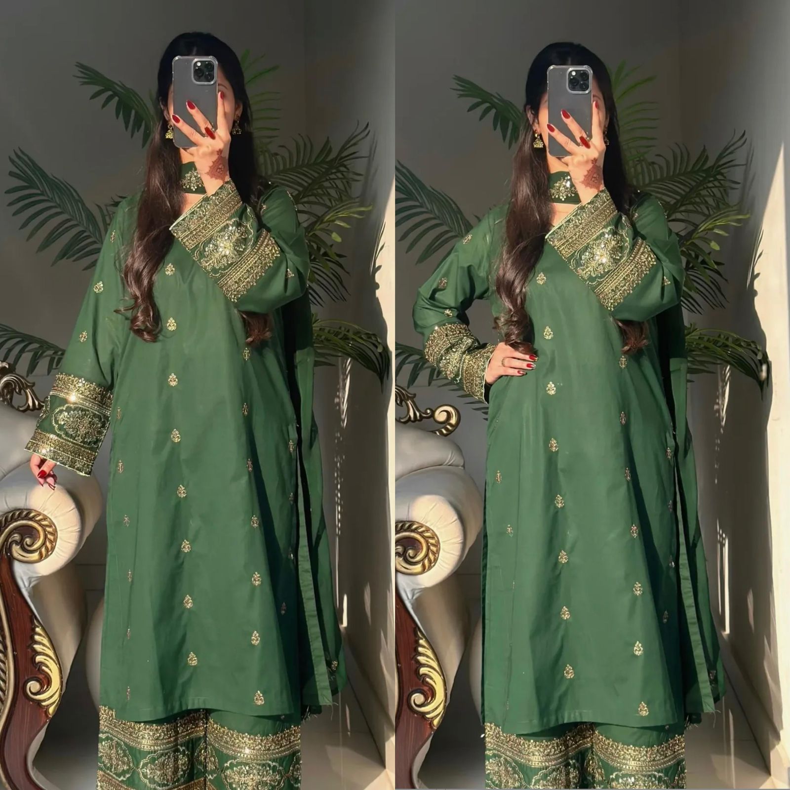 Elegant Green Suit with Pent and Dupatta
