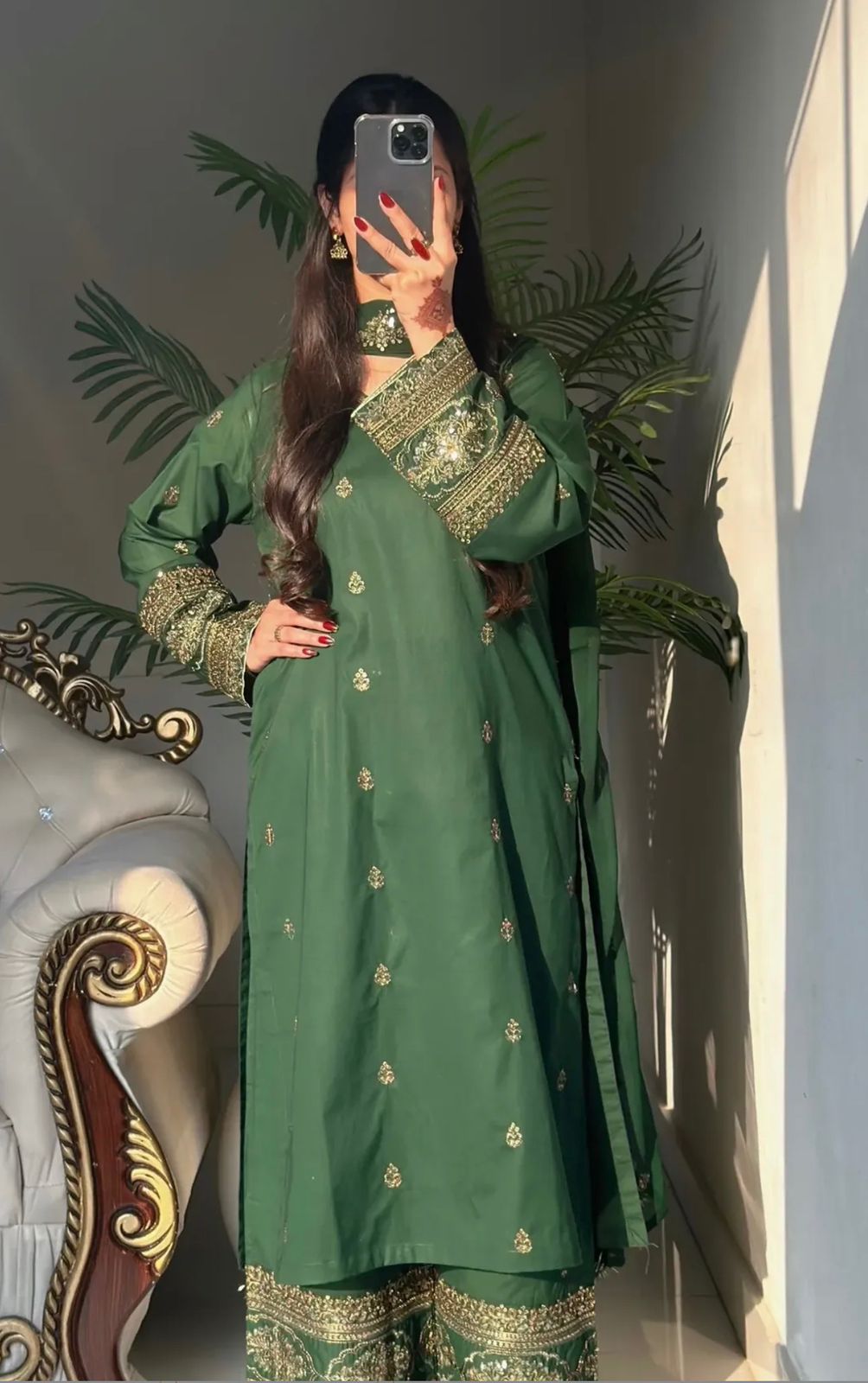 Elegant Green Suit with Pent and Dupatta