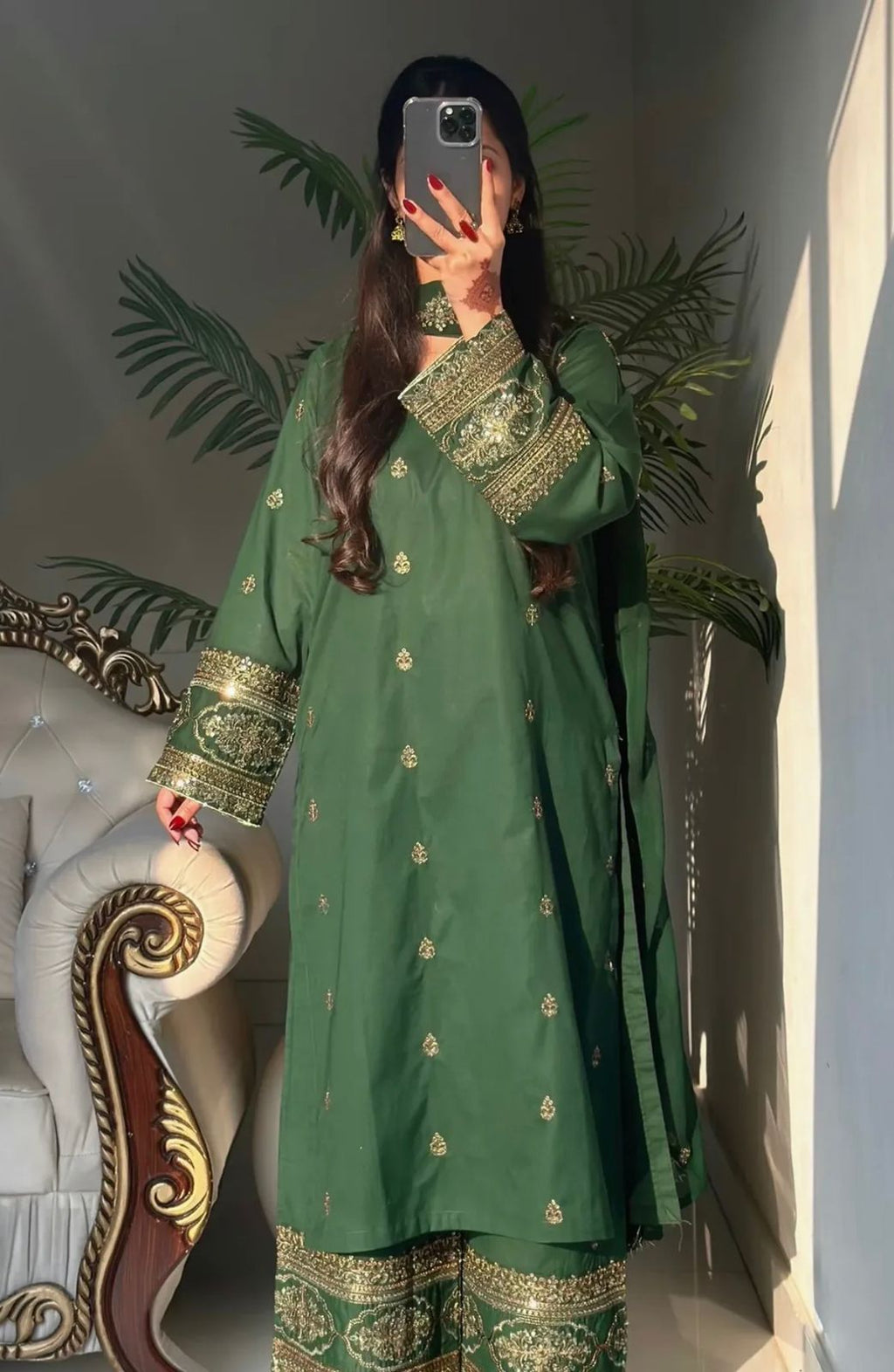 Elegant Green Suit with Pent and Dupatta
