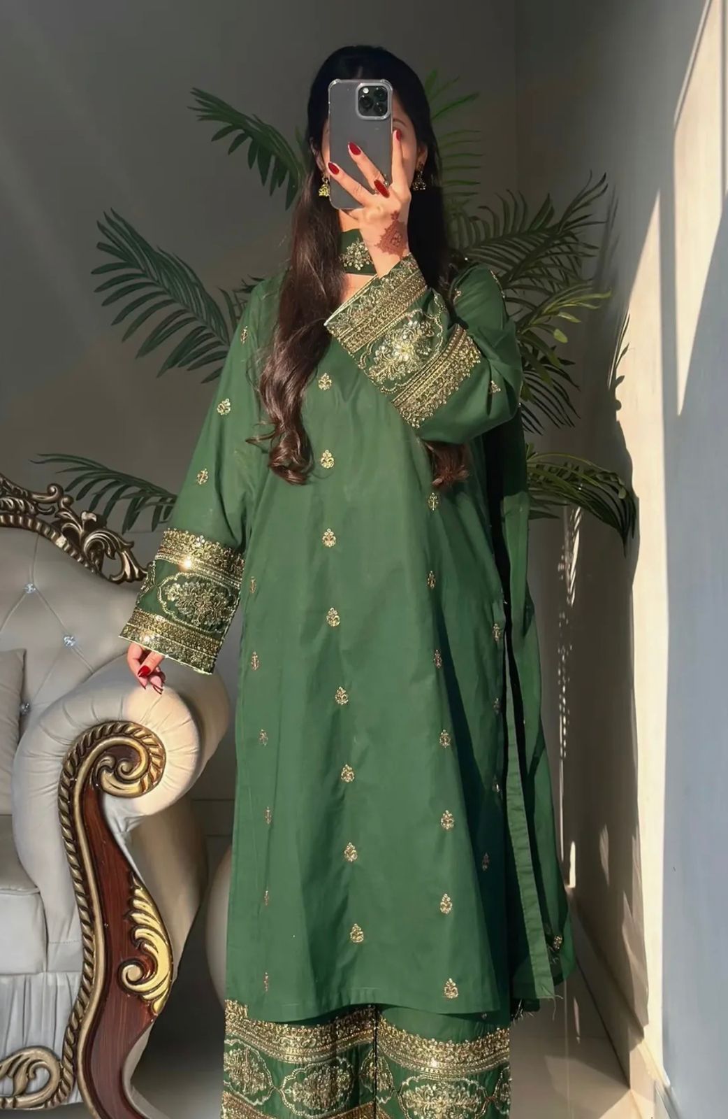 Elegant Green Suit with Pent and Dupatta