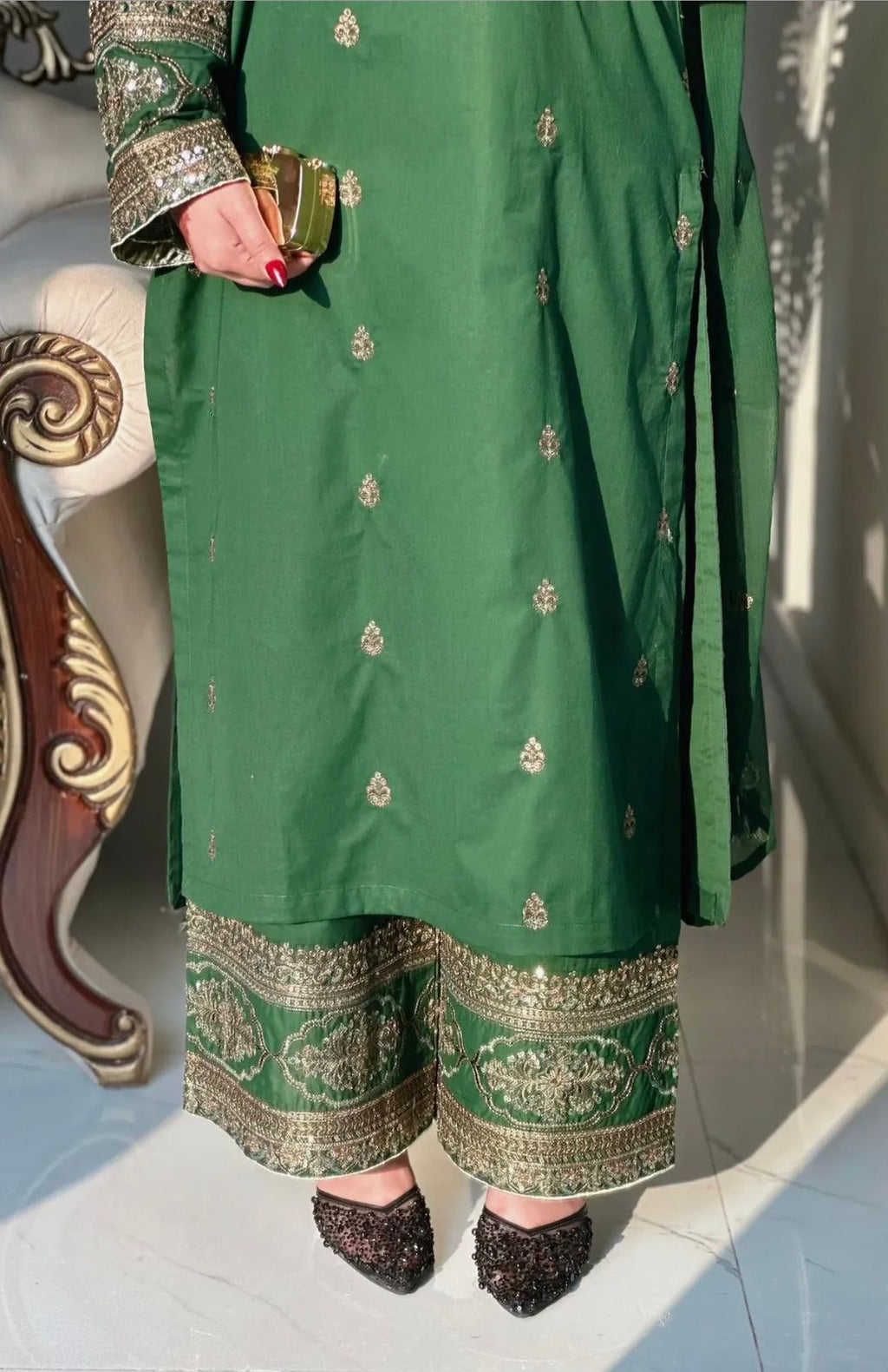 Elegant Green Suit with Pent and Dupatta