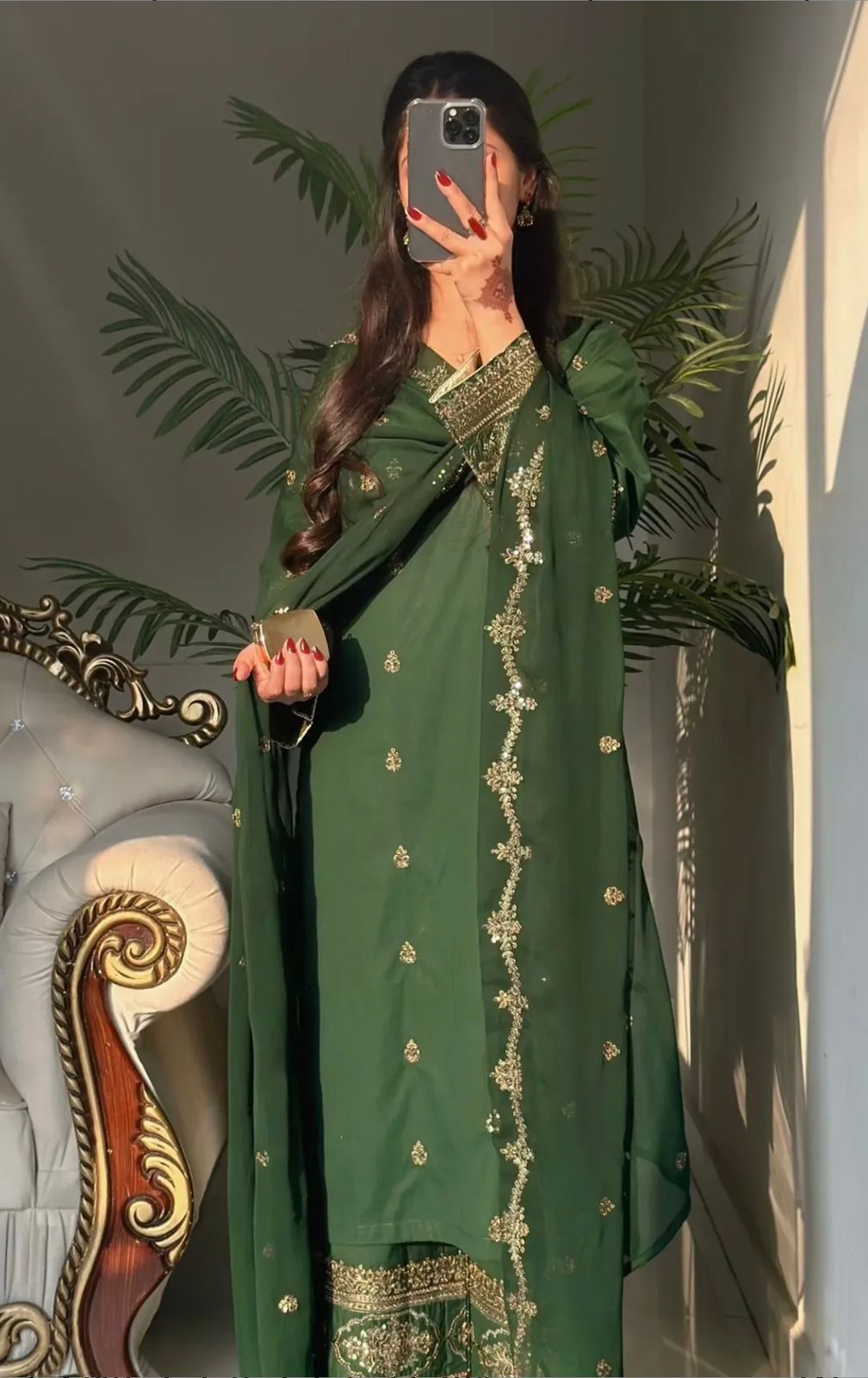 Elegant Green Suit with Pent and Dupatta