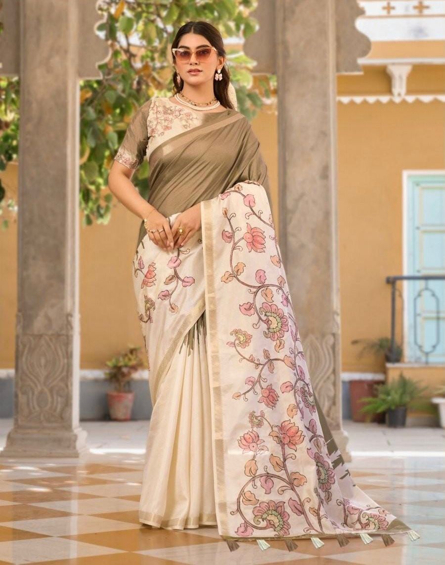 Floral Elegance Printed Saree with Tassel Pallu