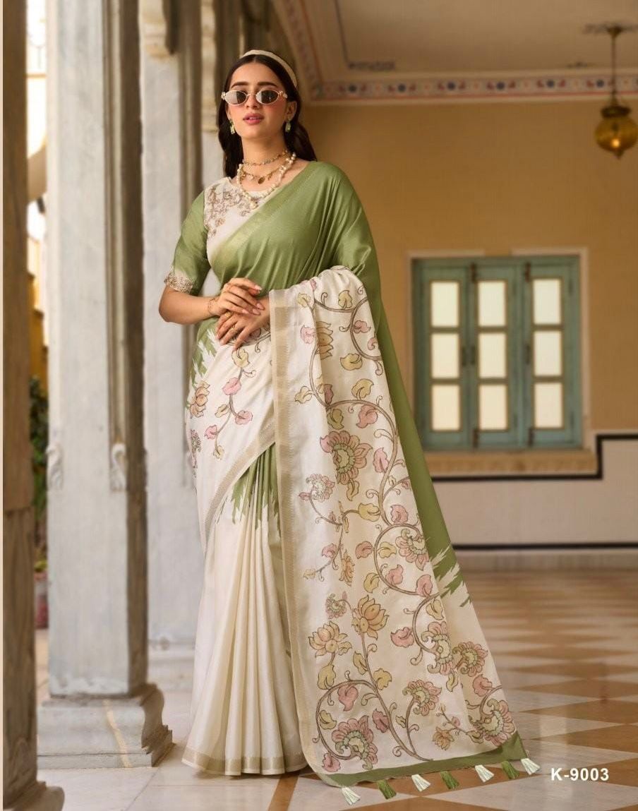 Floral Elegance Printed Saree with Tassel Pallu