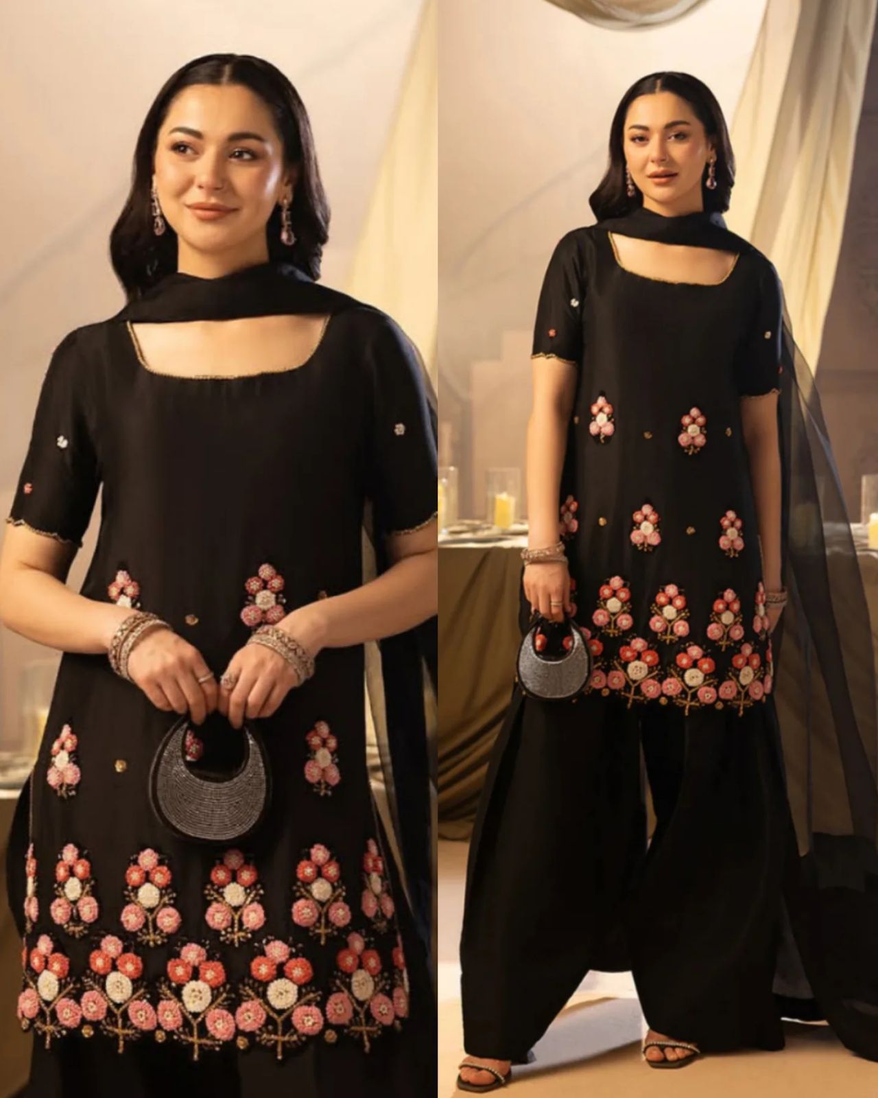 Black Beauty Floral Kurta Set