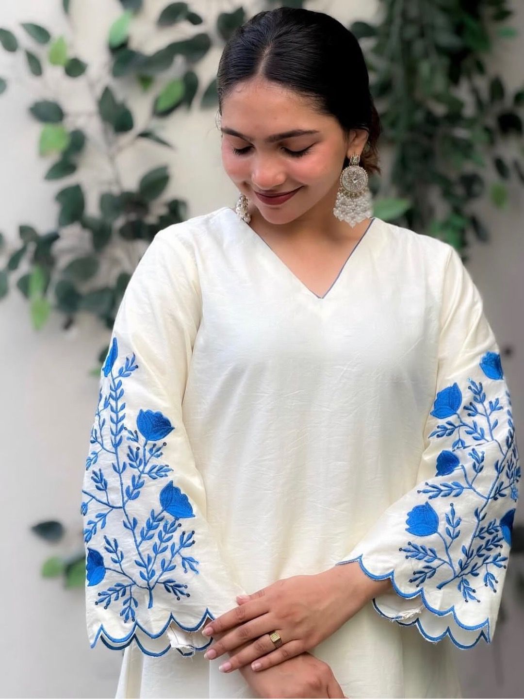 Floral Sleeve Embroidered Kurta Set with Dupatta
