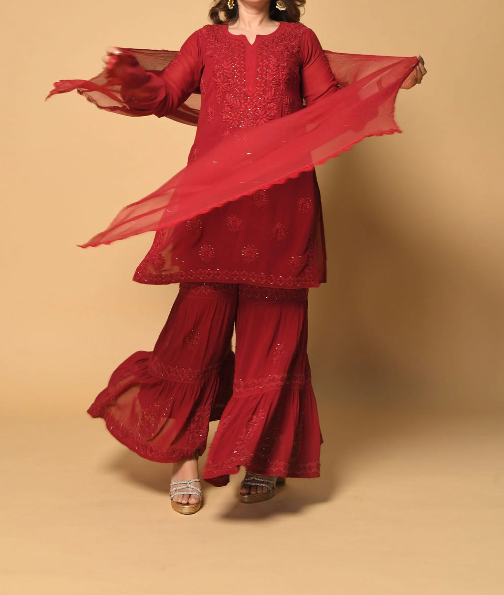 Beautiful Red Chikankari Suit Set