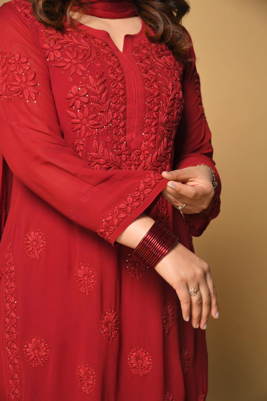 Beautiful Red Chikankari Suit Set