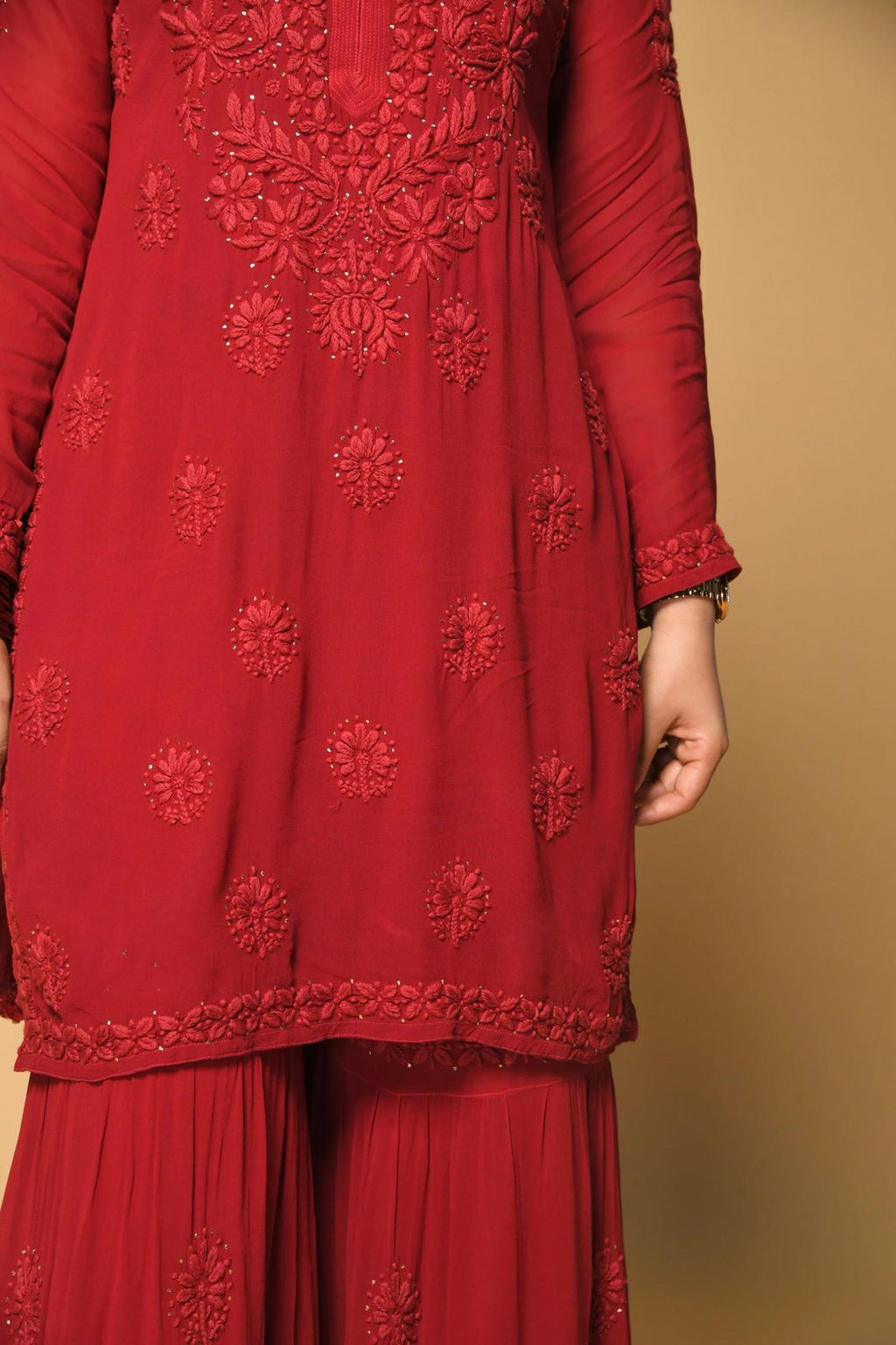Beautiful Red Chikankari Suit Set