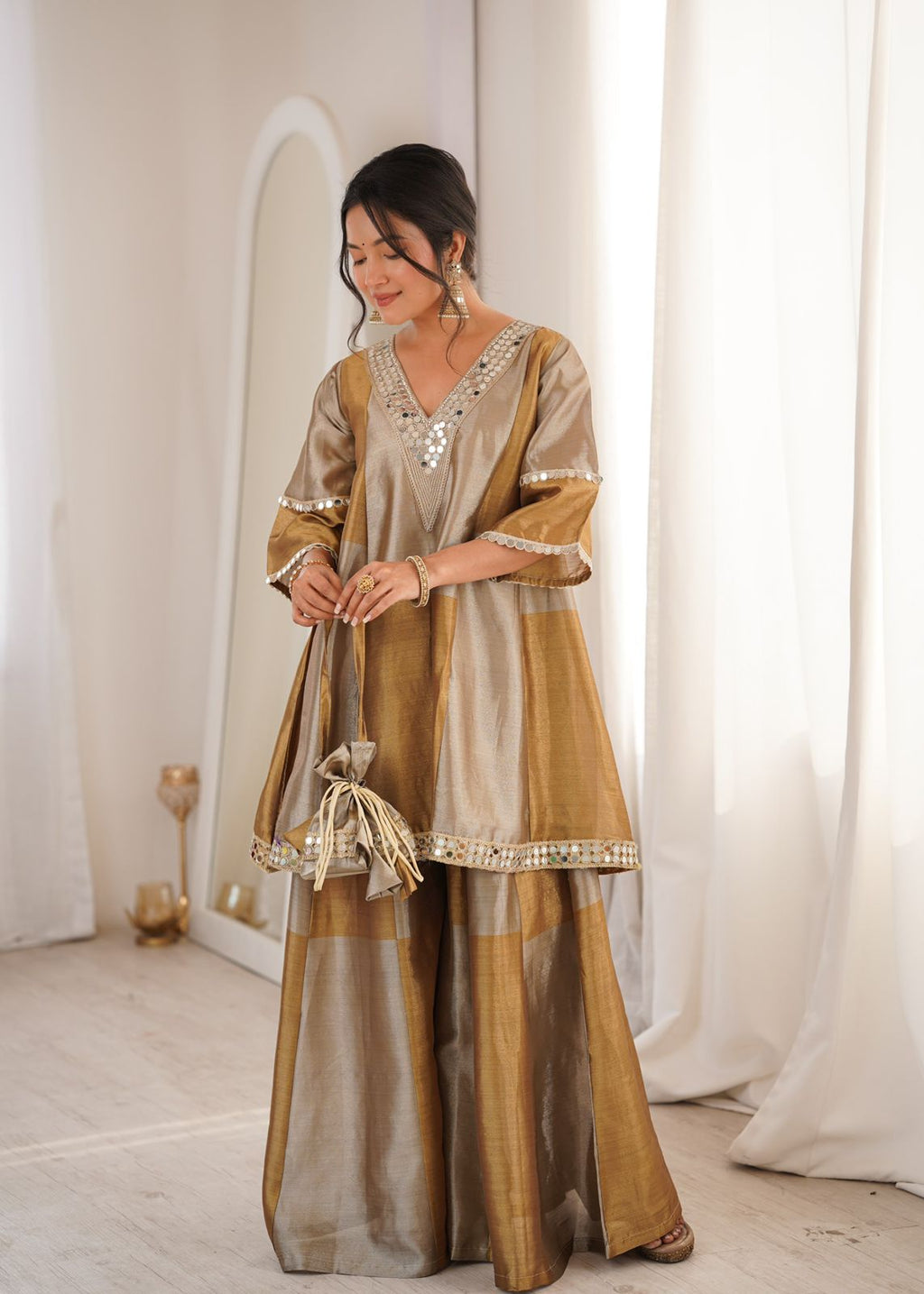 Statement Mirror Work Ethnic Sharara Set