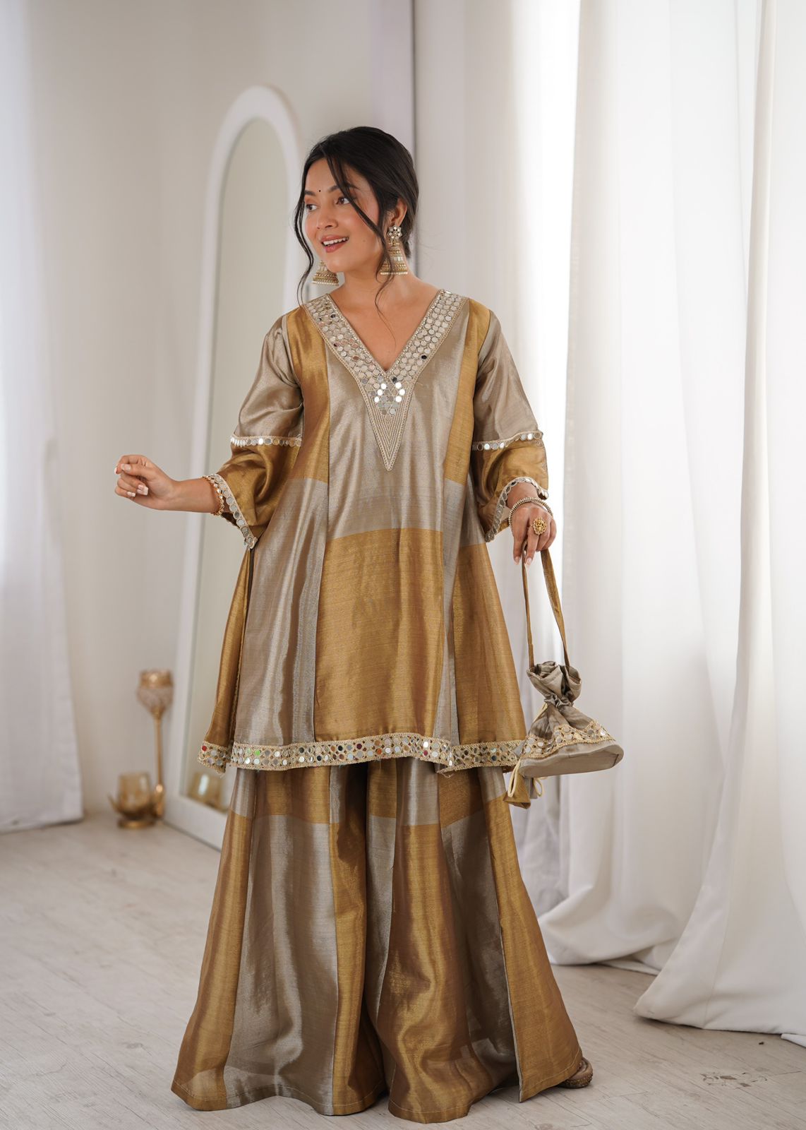 Statement Mirror Work Ethnic Sharara Set
