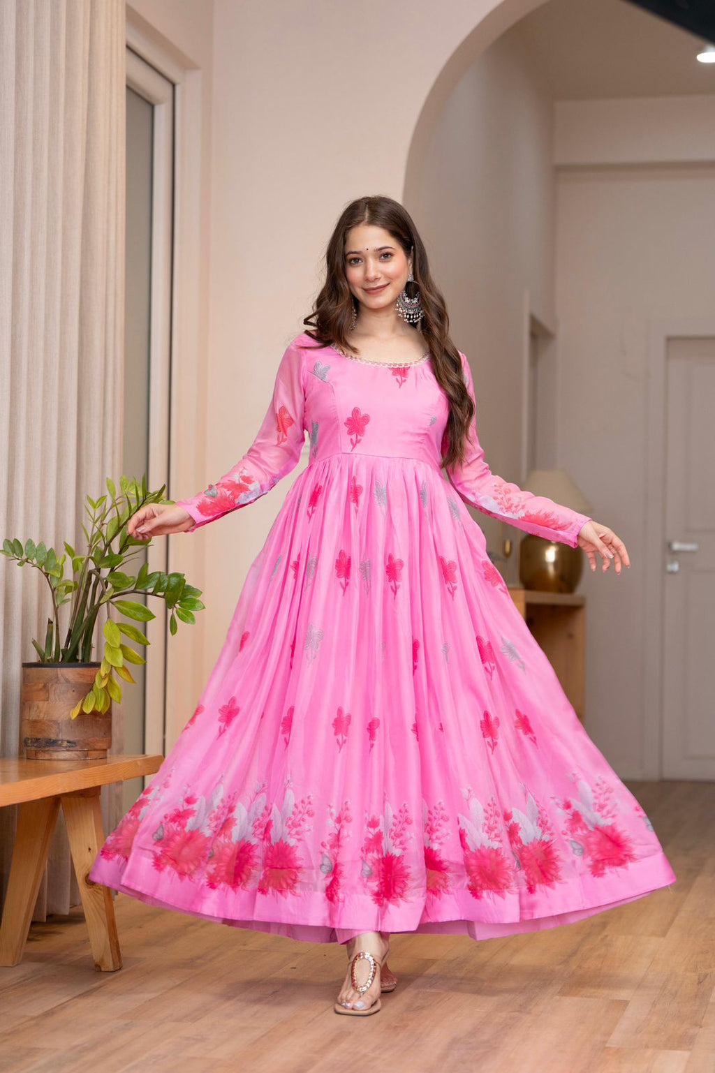 Floral Print Anarkali Kurta Set with Dupatta