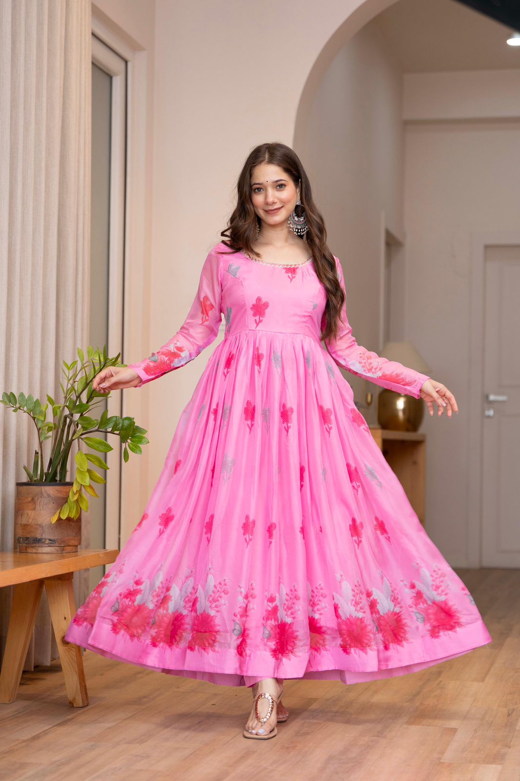 Floral Print Anarkali Kurta Set with Dupatta