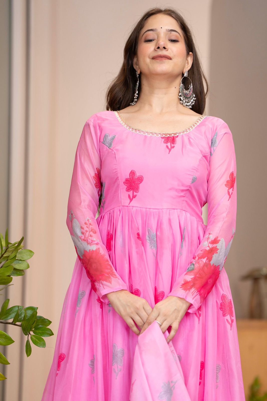 Floral Print Anarkali Kurta Set with Dupatta