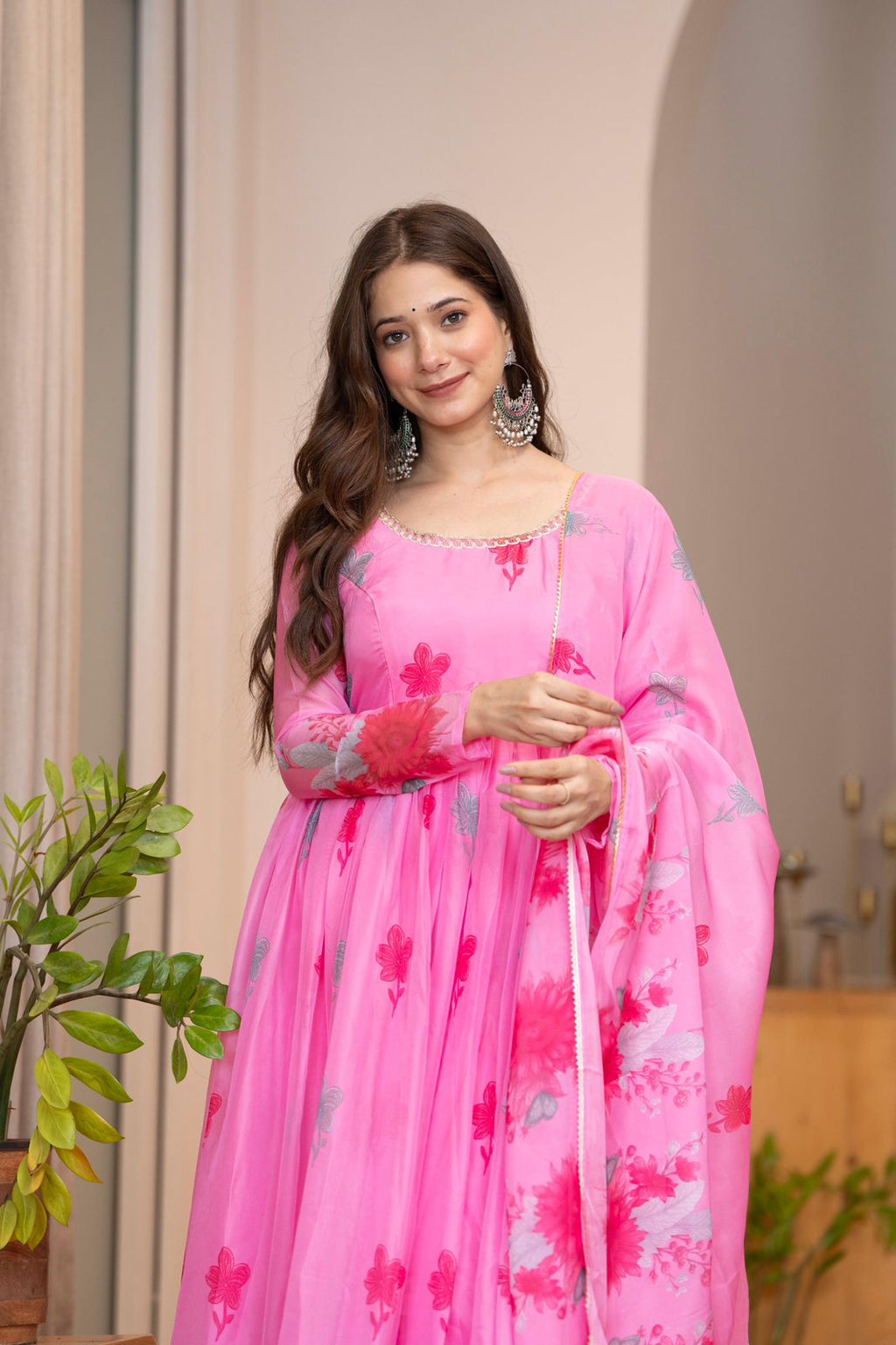 Floral Print Anarkali Kurta Set with Dupatta