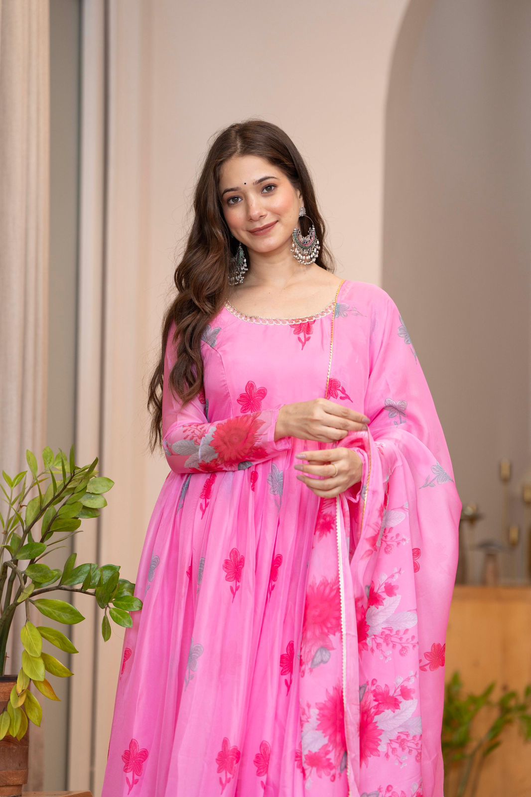 Floral Print Anarkali Kurta Set with Dupatta