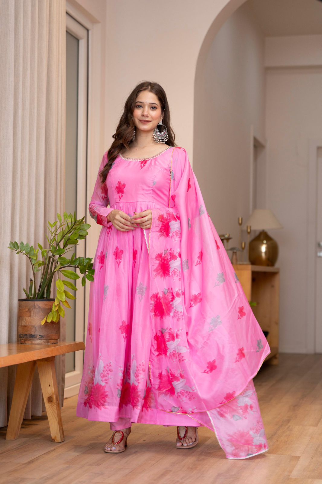 Floral Print Anarkali Kurta Set with Dupatta