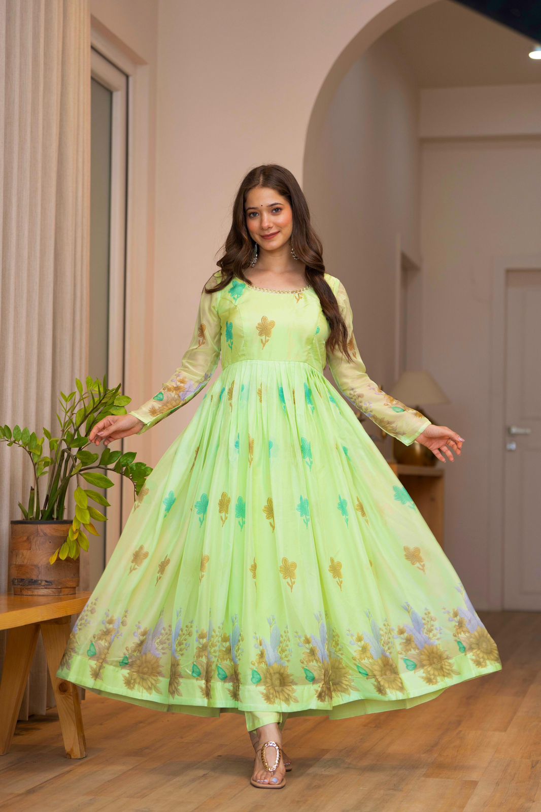 Floral Print Anarkali Kurta Set with Dupatta
