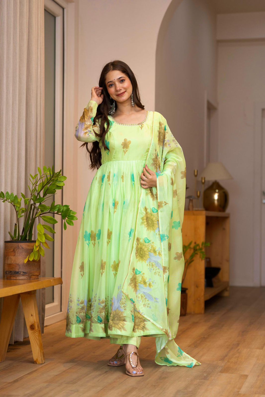 Floral Print Anarkali Kurta Set with Dupatta
