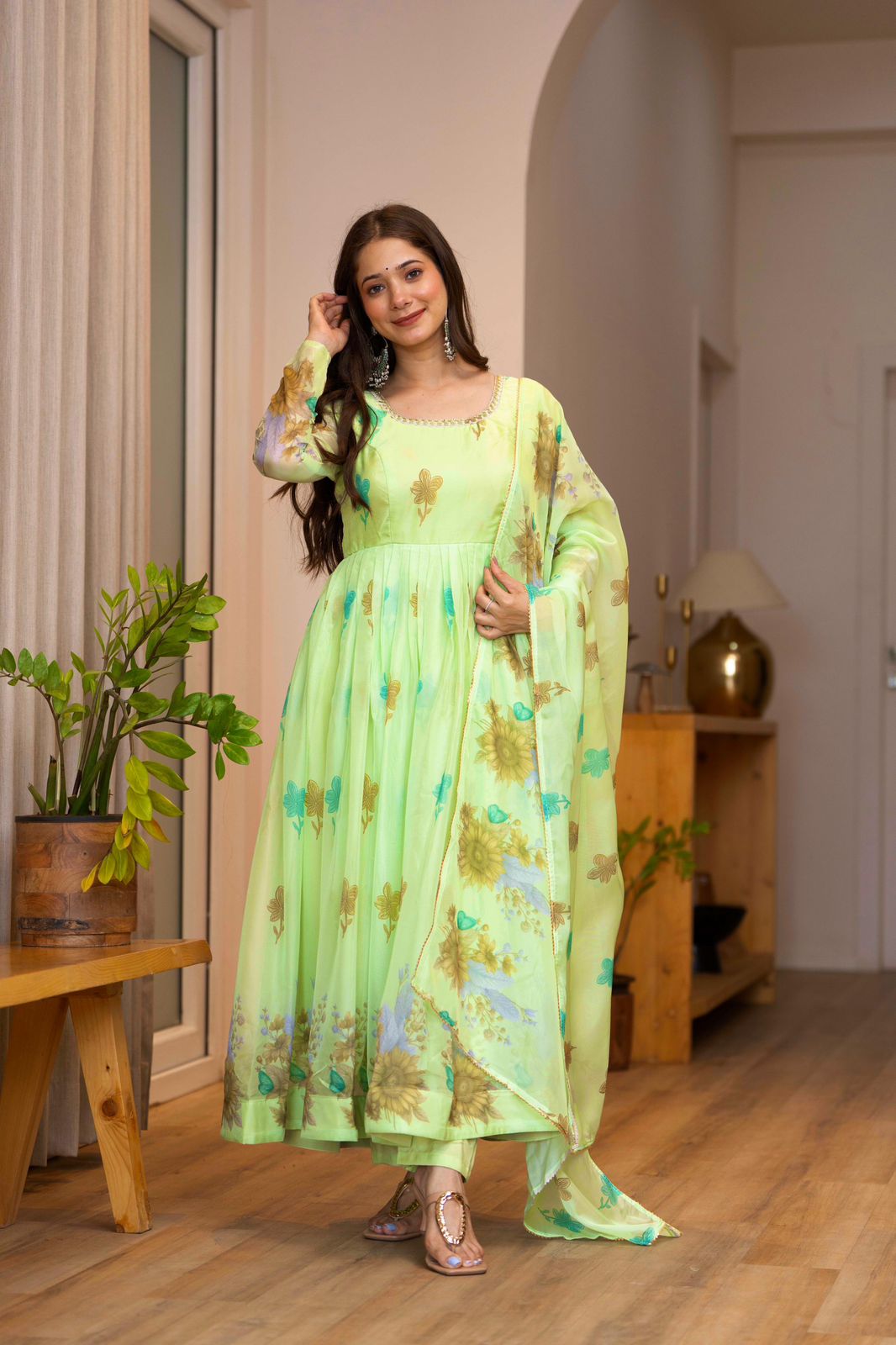 Floral Print Anarkali Kurta Set with Dupatta