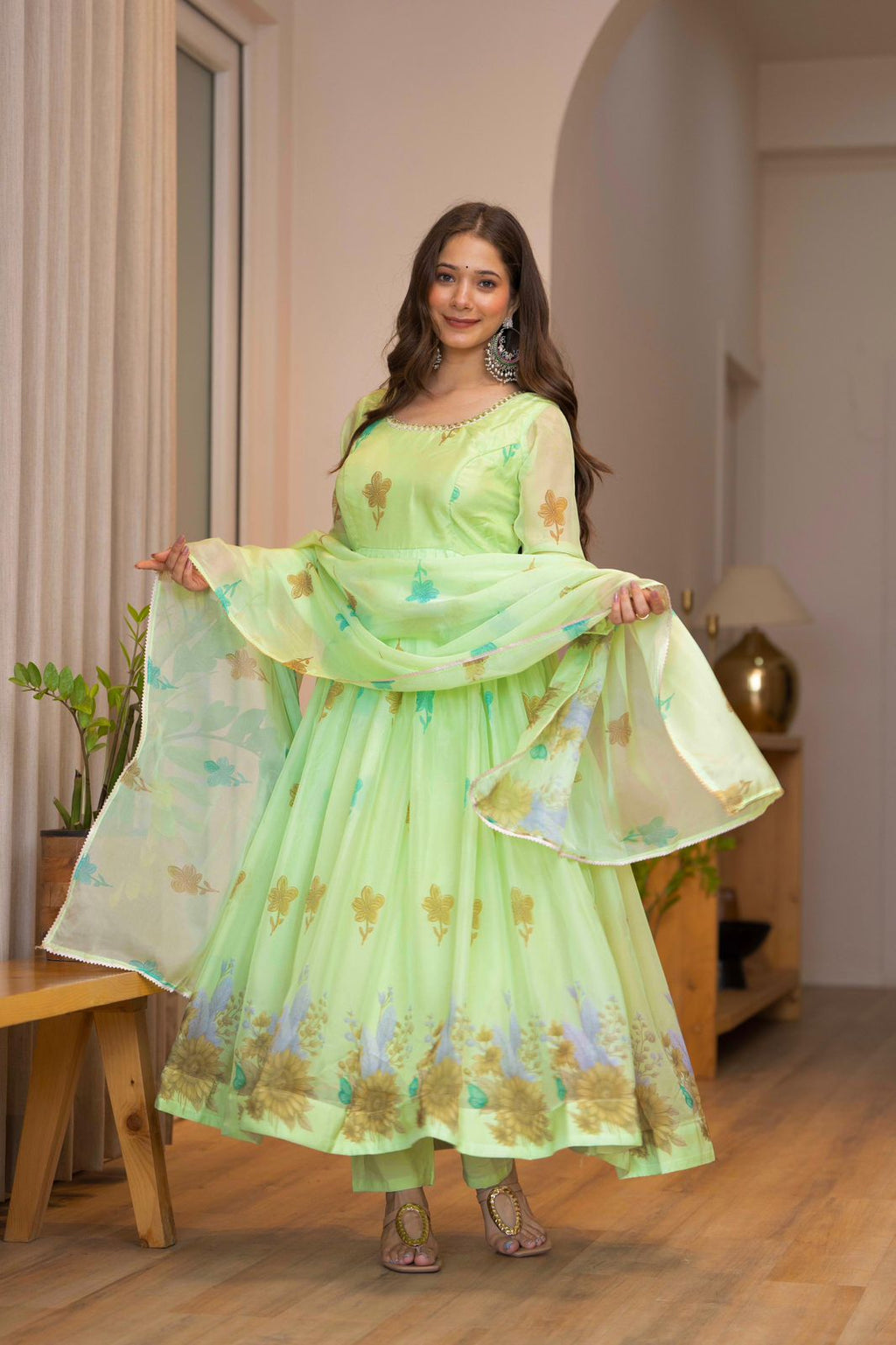 Floral Print Anarkali Kurta Set with Dupatta