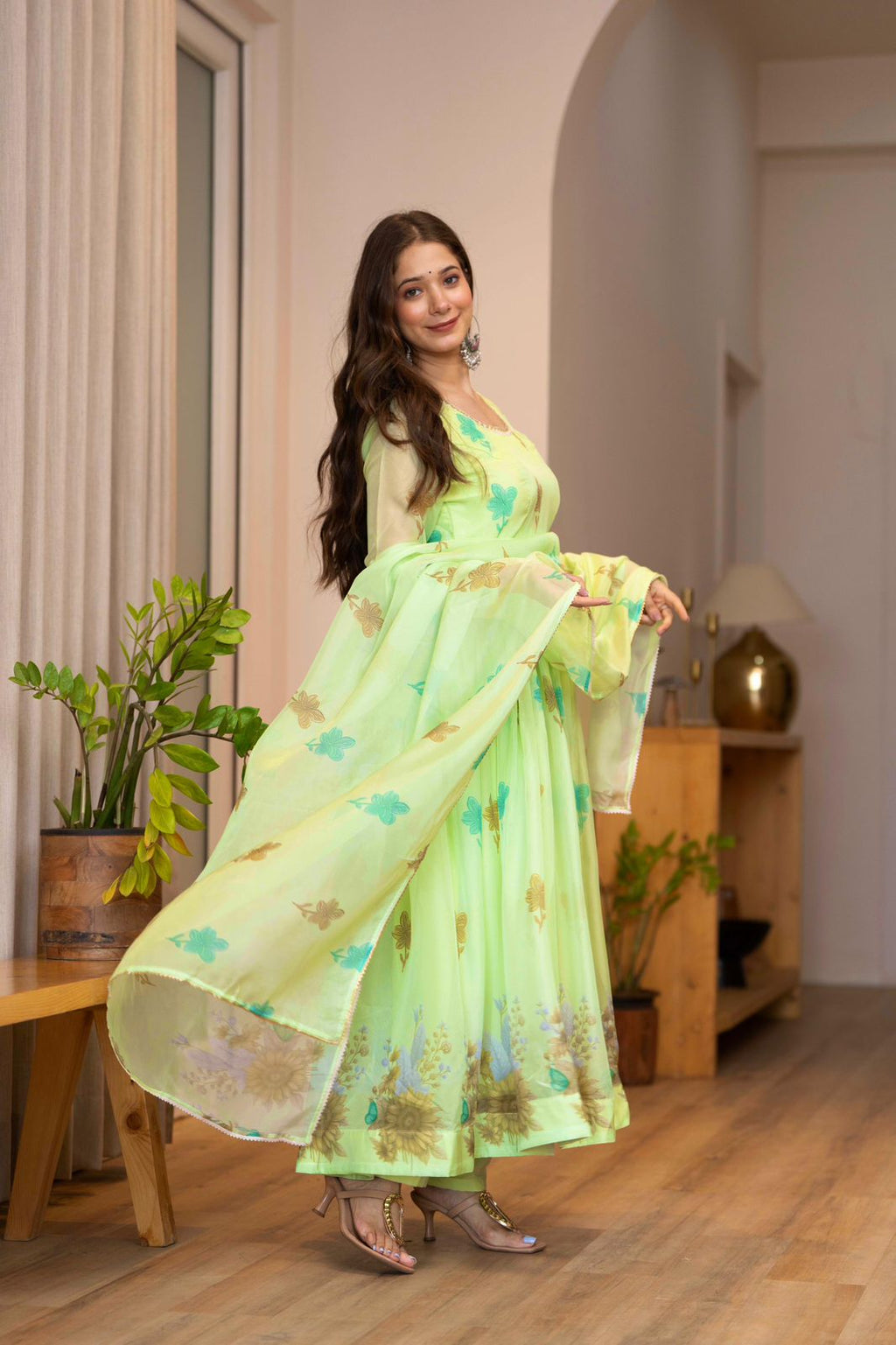 Floral Print Anarkali Kurta Set with Dupatta