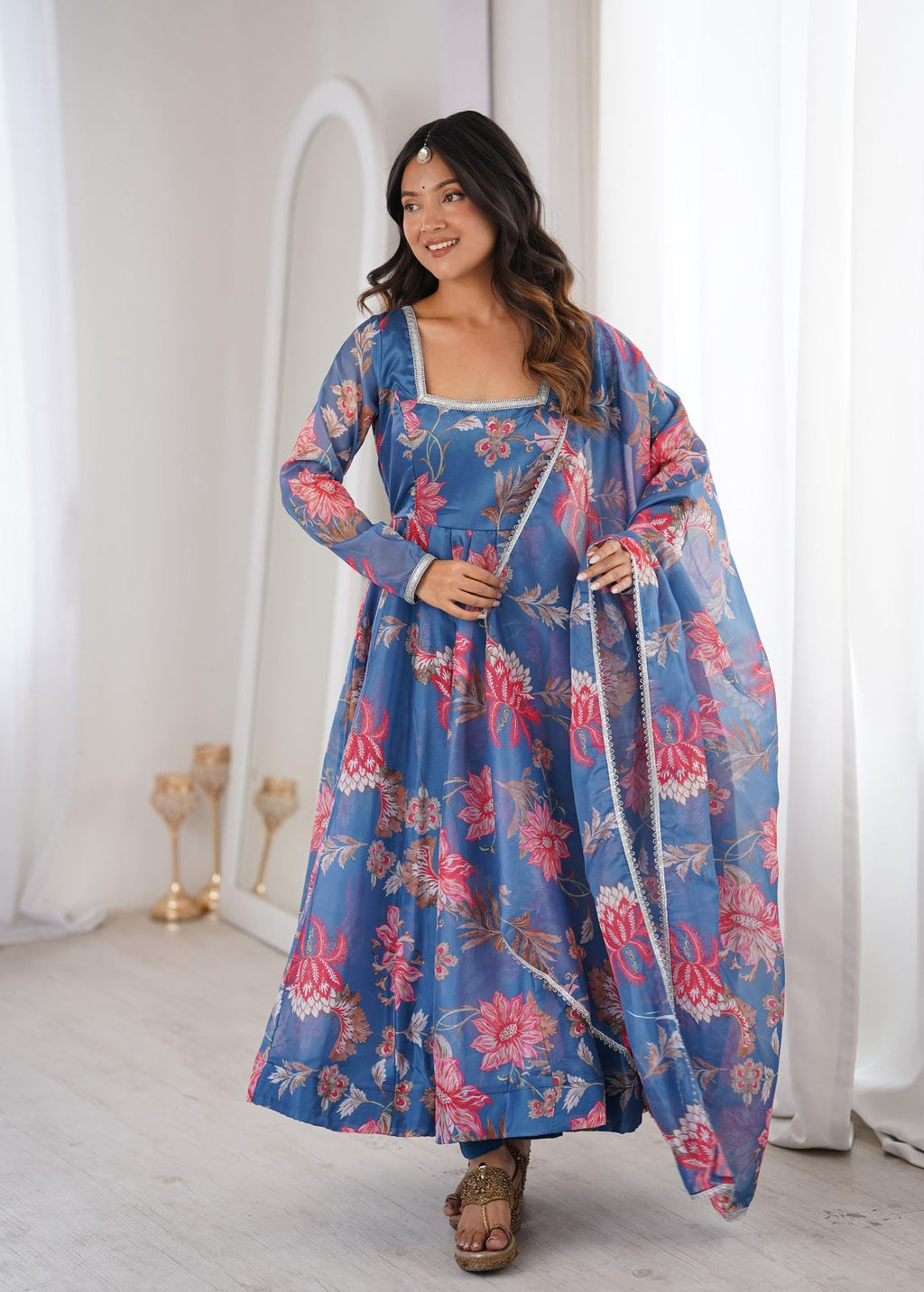 Elegant Flared Floral Anarkali Set