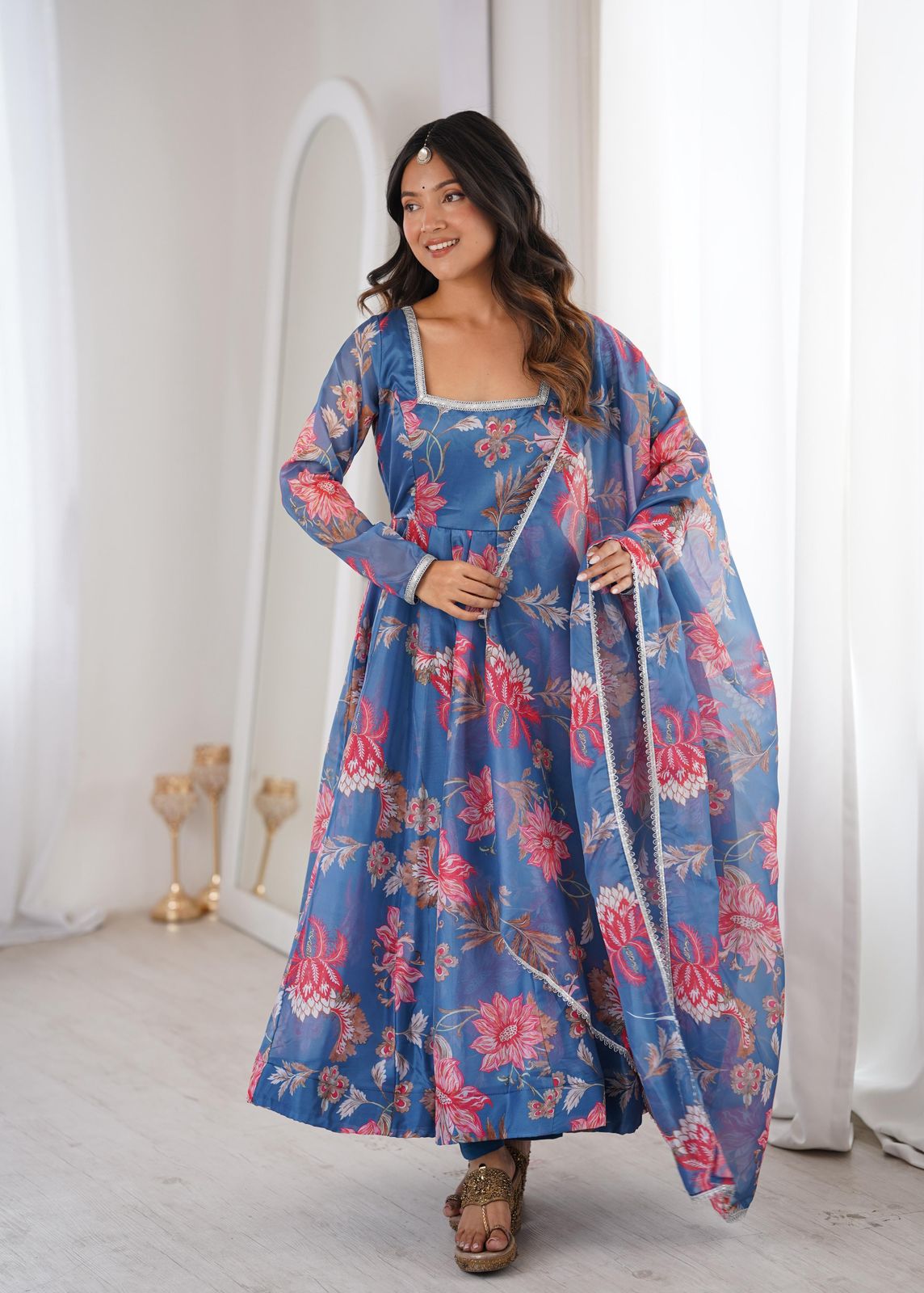 Elegant Flared Floral Anarkali Set