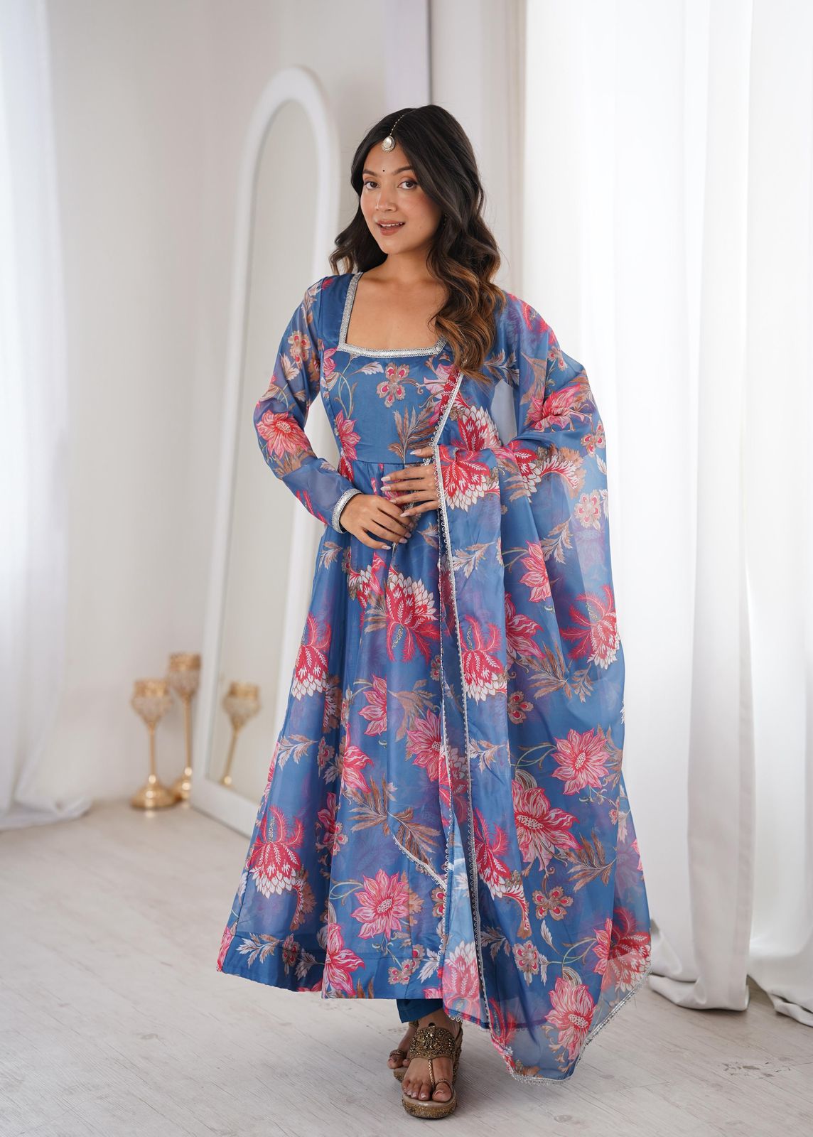Elegant Flared Floral Anarkali Set