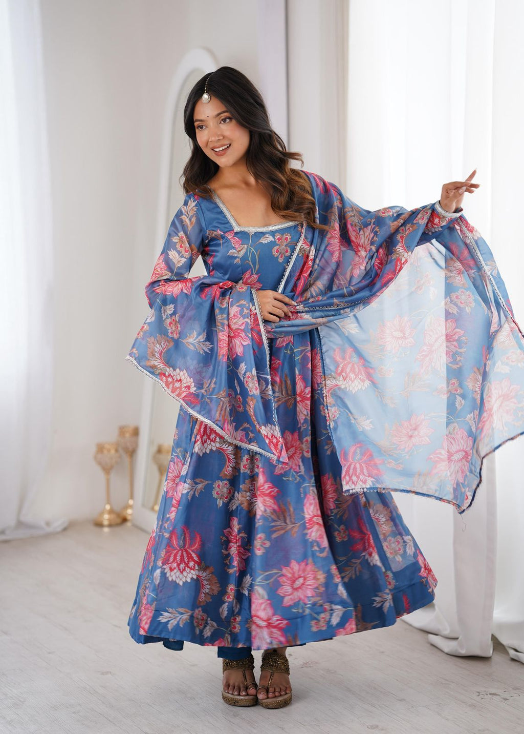 Elegant Flared Floral Anarkali Set