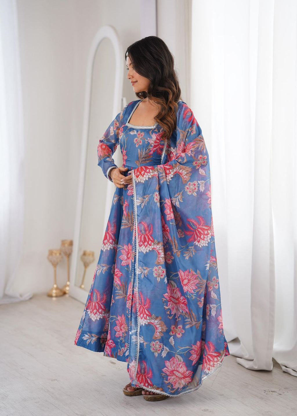 Elegant Flared Floral Anarkali Set