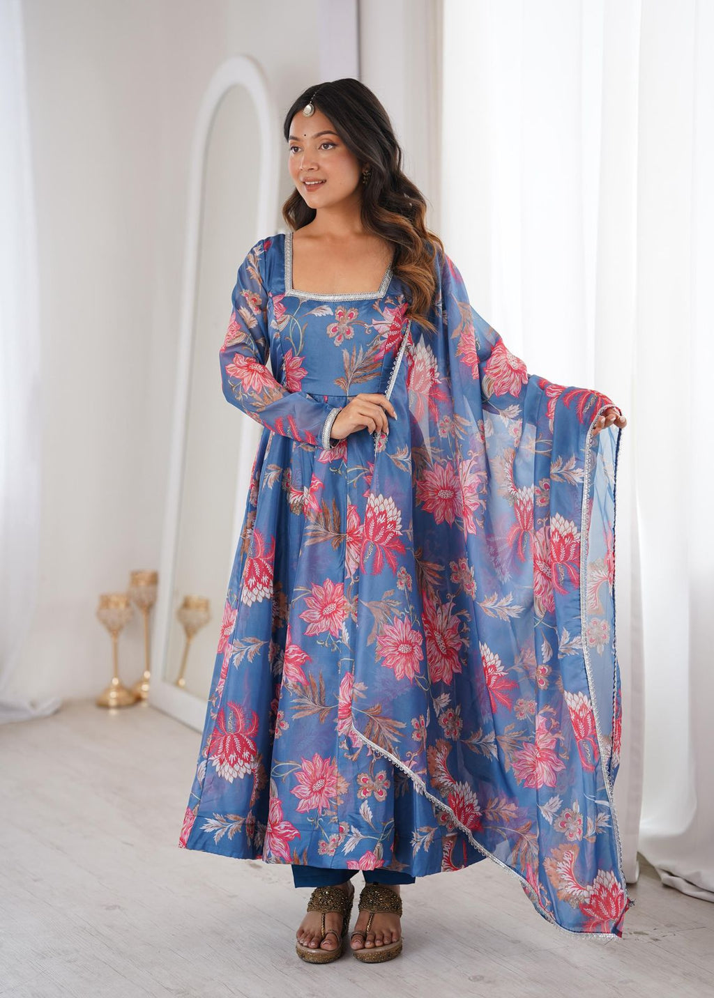 Elegant Flared Floral Anarkali Set