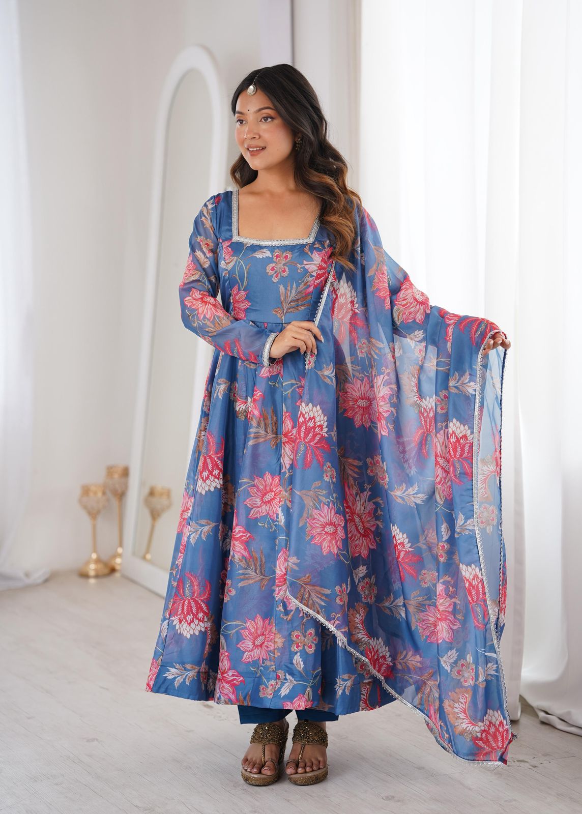 Elegant Flared Floral Anarkali Set