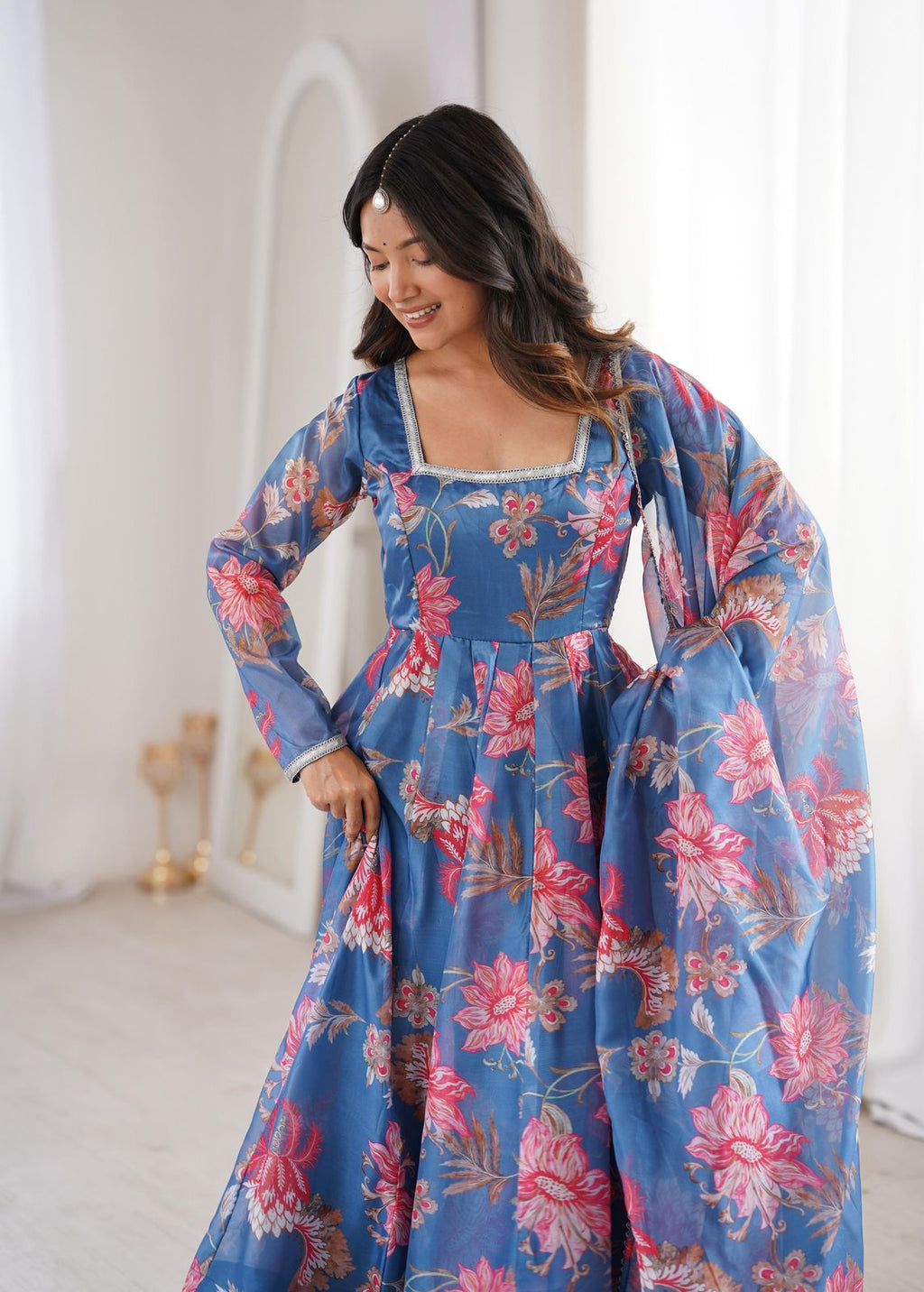 Elegant Flared Floral Anarkali Set