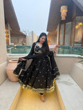 Black Floral Anarkali with Dupatta