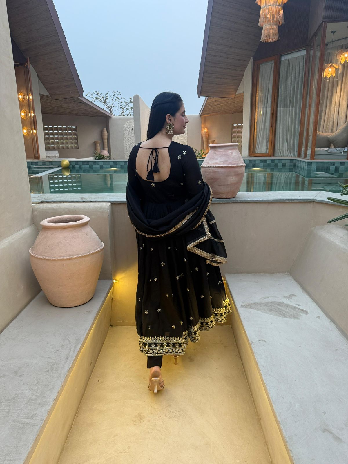 Black Floral Anarkali with Dupatta