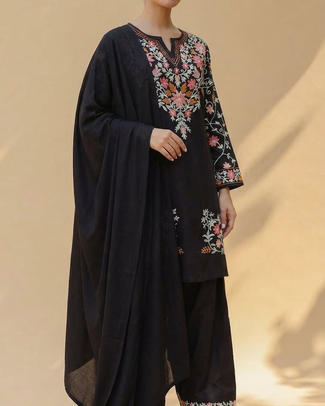 Evening Elegance Embroidered Black Suit Set